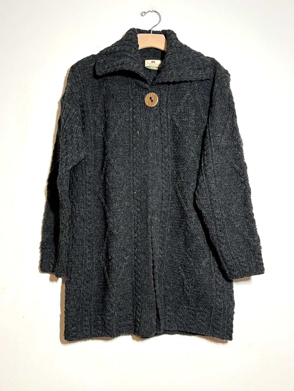Carraig Donn EUC Charcoal Gray Wool Cable Knit Open Front Cardigan Sweater M